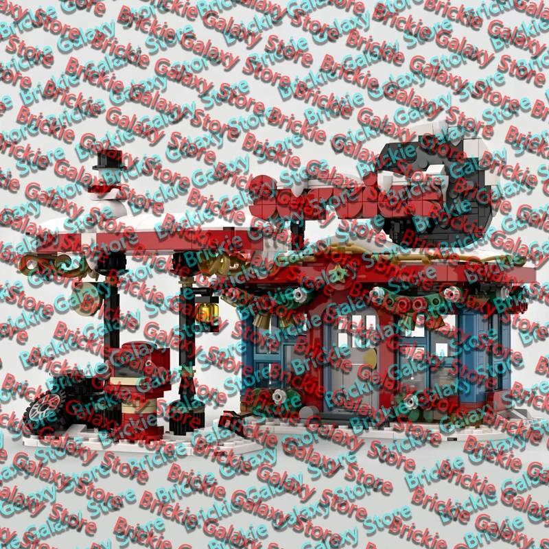 QWERT Street View Model MOC Building Bricks Winter Service Station Modular Technology Gifts Holiday Assemble  Toys Suit Display