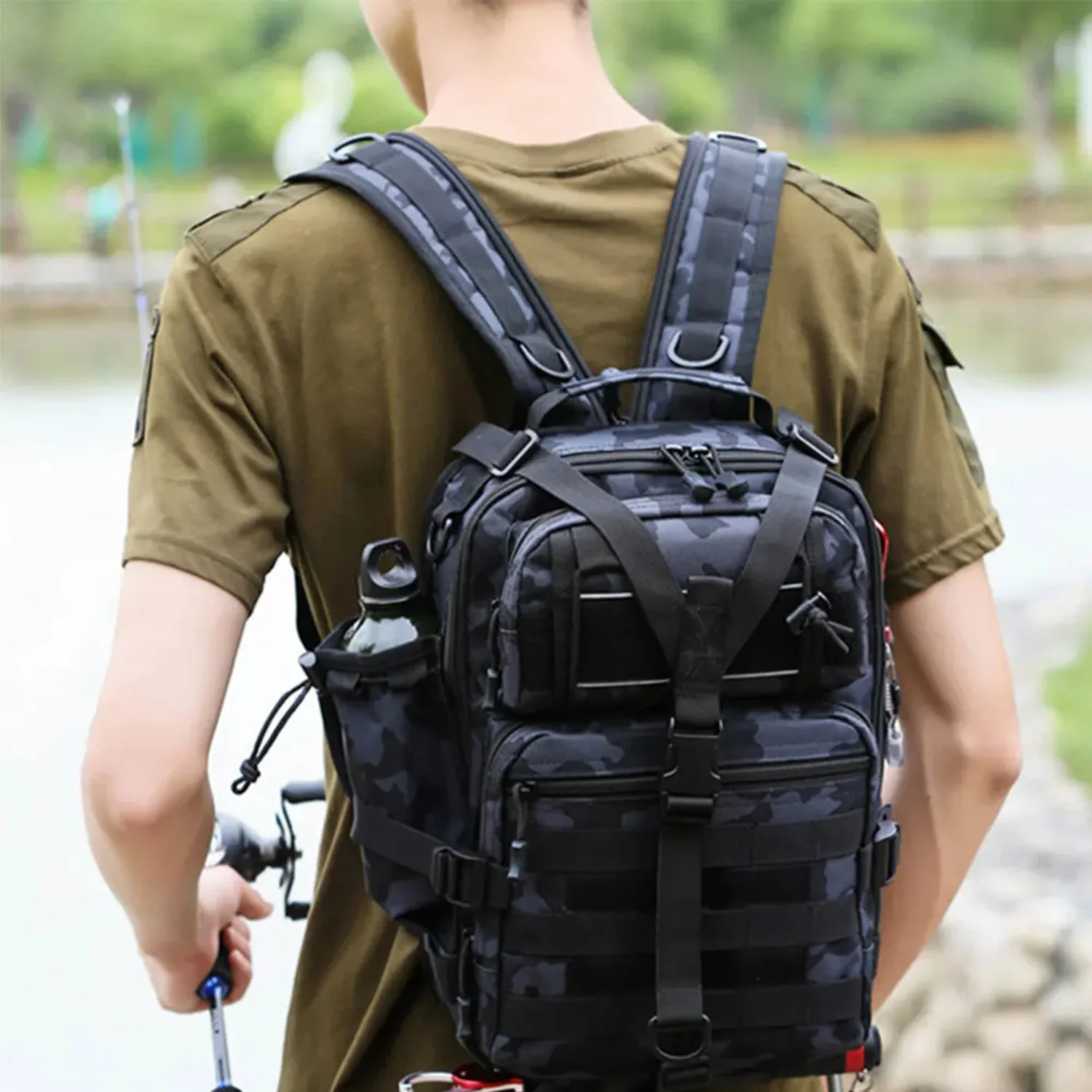 Boîtes de pêche sac à dos multi-matériel de pêche canne Sports de plein air pêche épaule tactique Molle