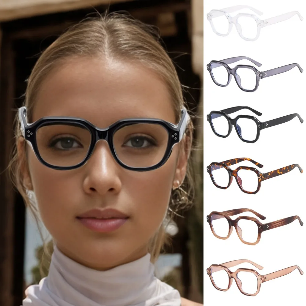 

Square Shape Anti Blue-ray Glasses Wood Stripes Lightweight Blue Light Blocking Glasses Retro Transparent Large Frame Eyewear