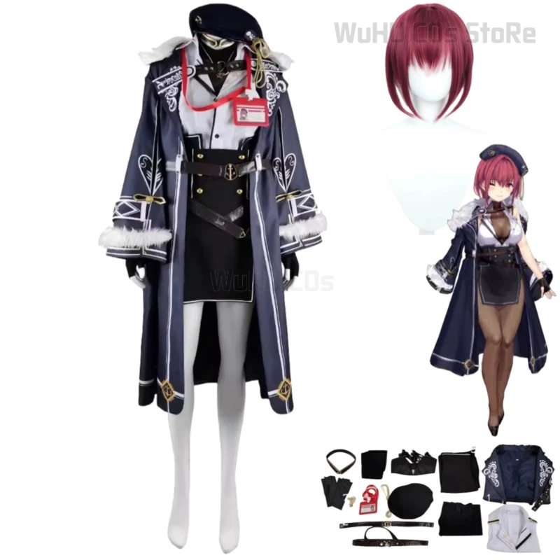 VTuber Virtual YouTuber Nijisanji Houshou Marine Cosplay Costume pour femme, uniforme de capitaine de perruque, jupe Everak, carnaval sexy imbibé