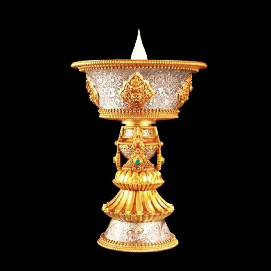 

Rechargeable Candle Holder Tibetan Electronic Butter Lamp Buddhist Table Centerpiece Led Simulated Flame Home Decorative