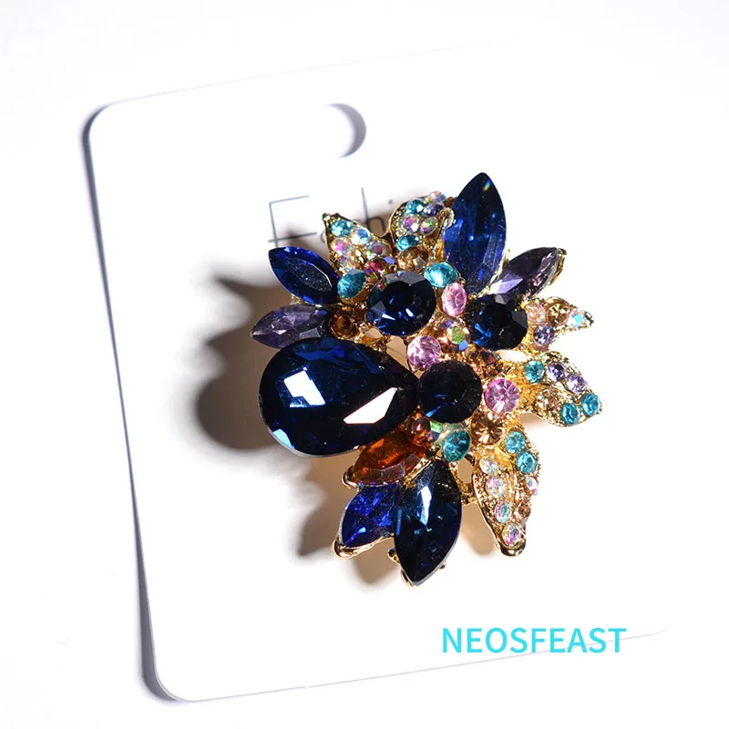 Classic Jewelry Multi Color Crystal Floral Brooches for Women Rhinestone Brooch Vintage Pin Ornament Corsage Ladies Wedding Gift