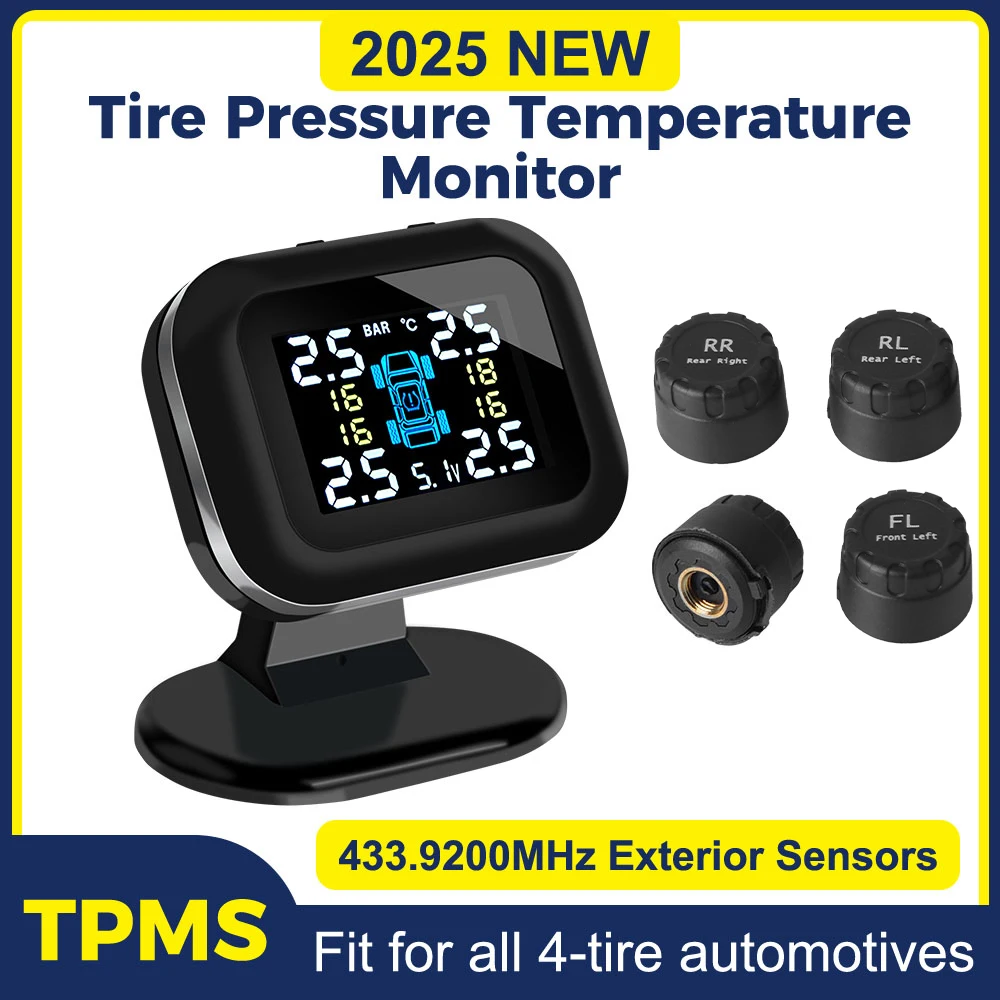 

With 4 Pcs External Sensor Auto Security Alarm Systems Mini Car Tire Pressure Monitoring System Wireless USB TPMS