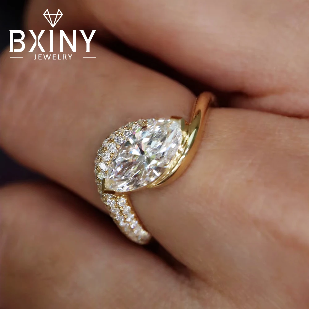 

BXINY 2CT кольцо с муассанитом огранки маркизы, стерлинговое серебро 925 пробы для женщин, выращенное в лаборатории бриллиантовое обручальное кольцо, подарки, ювелирные изделия GRA