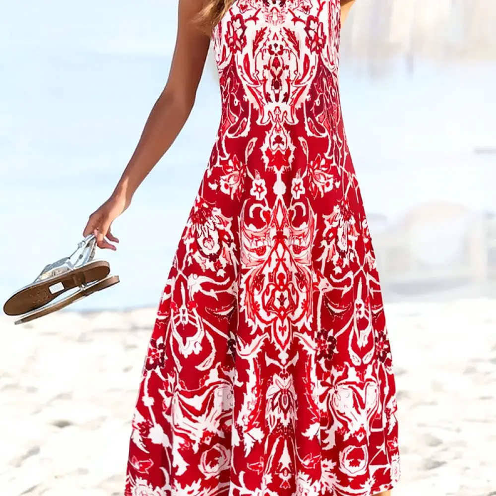 Plus Size Womens Maxi Dress Summer Bohemian Sleeveless Floral Print Beach Vacation Casual A Line Loose Fitting Elegant Clothes