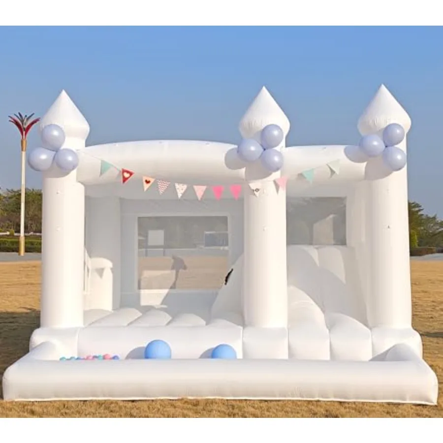 

13FT White Bounce House Castle with Ball Pits and Slides for Big Outdoor Inflatable Party Supplies and Holiday Decorations Feat