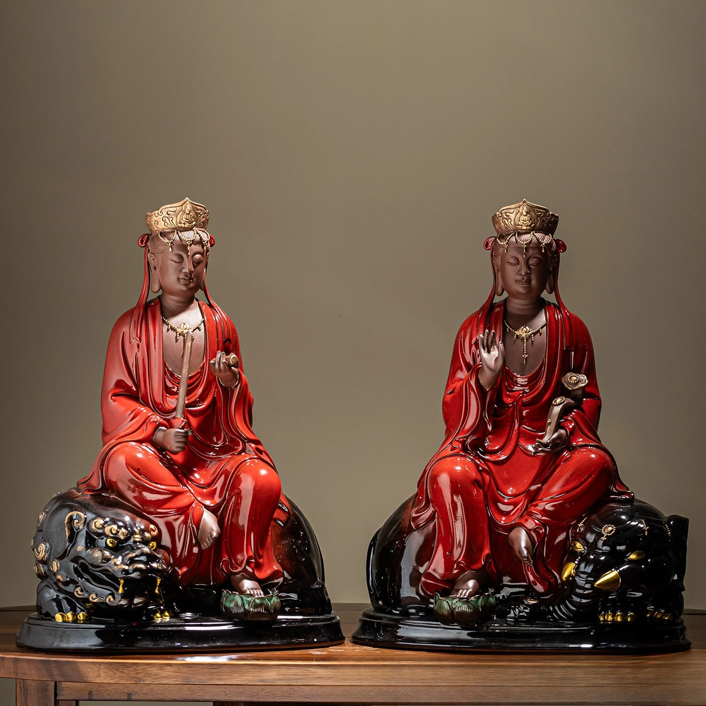 CZ ceramic Manjushri Puxian a pair of Buddha statues  Bodhisattva Puxian Bodhisattva home offering ornament Buddhist shop