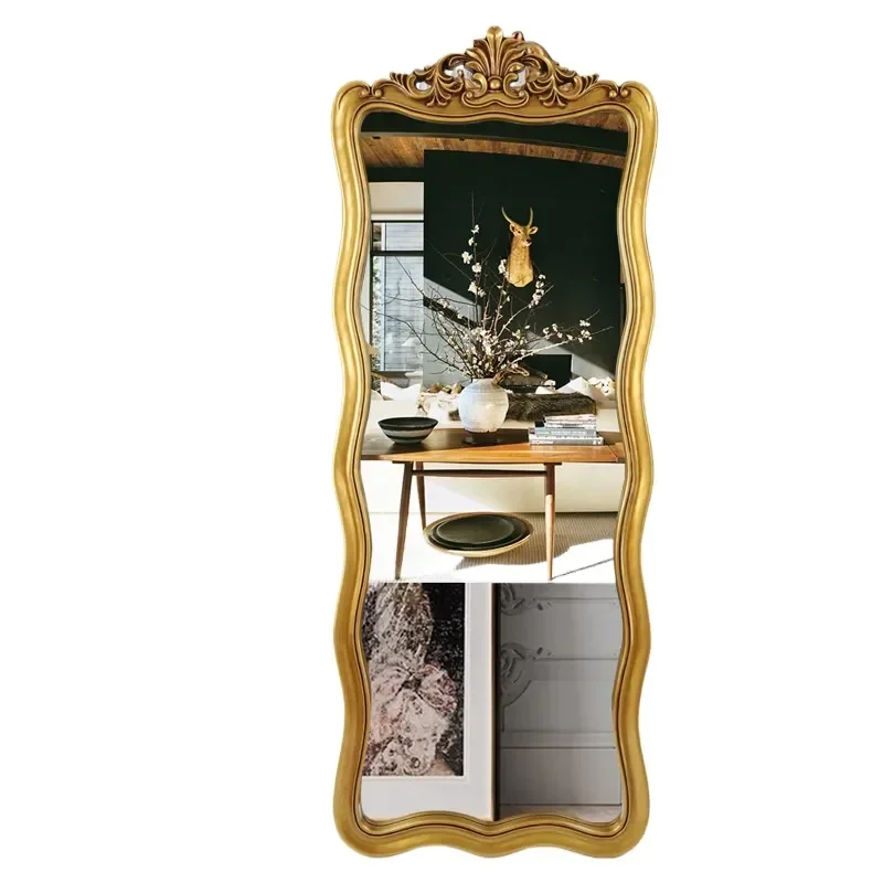 for French European Retro Wave Full Length Mirror Floor to Ceiling Wall Mounted Fitting Mirror for Home Clothing Store
