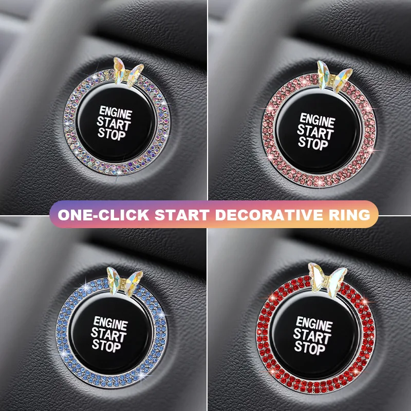 

Car Interior One Click Start Decorative Ring with Diamond Inlaid Crystal Butterfly Ignition Button Start Decorative Ring