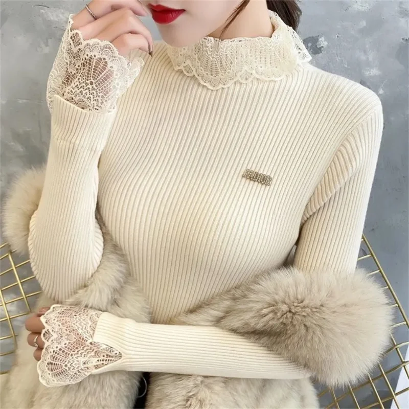 Frauen Pullover Pullover Winter Gestrickte Rollkragen Langarm Schlank Jumper Tops 2025, Damen Casual Shirts Weiche Warme Y2K Kleidung