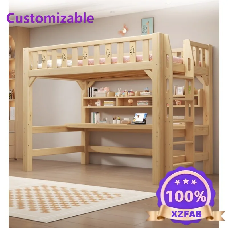 Factory Direct 2026 Solid Wood Loft Bed with Stairs and Desk Space Saving Kids Bunk Bed Frame with Storage Cabinet for Children'