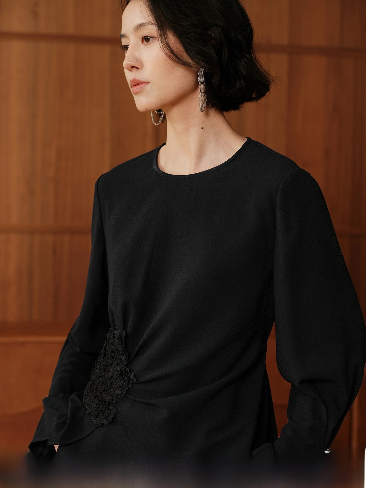 

Zhimai Rihai Heavy Embroidery Lace Skirt with Fish Tail Design Adjustable Decorative Belt Spring Season Long Sleeve round Neck