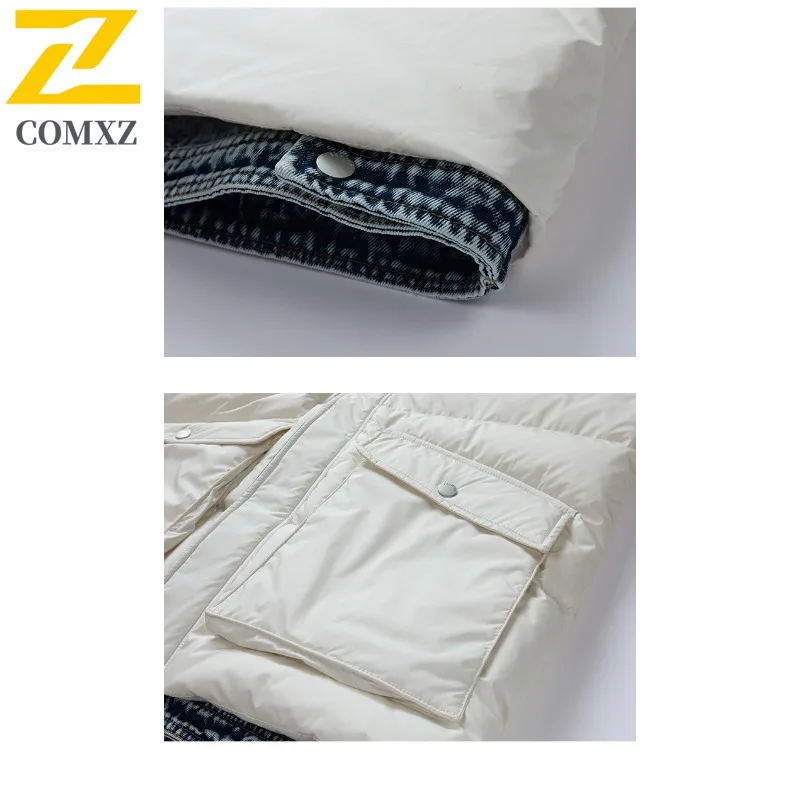 COMXZ الرجال 2025 الشتاء سترة منفوخة جديد الوقوف طوق التخييم سميكة الحشو معطف السفر تنوعا ارتداء سترة خفيفة الوزن