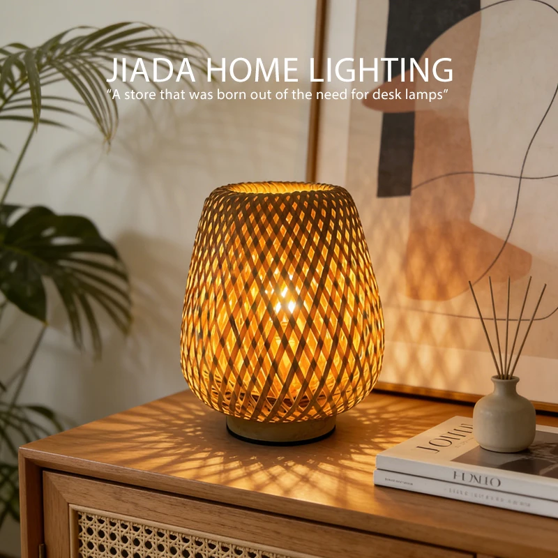 

Chinese wabi-sabi retro table lamp bed head hotel designer simple woven atmosphere decorative lamps