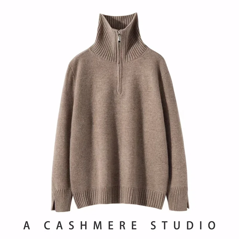 High-End 2023 Winter Women\'s Thicken Loose 100% Pure Cashmere Sweater Female Turndown Collar Knitted Pullover Girl Clothes Tops