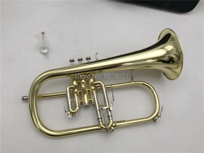 Brand New Professional Flugelhorn Gold Lacquer With Case Profession Flugelhorns Bb Yellow Brass Bell