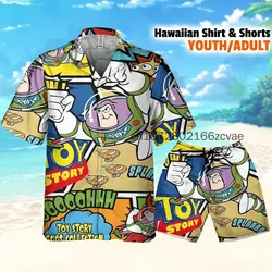 New Toy Story Buzz Lightyear  Hawaii Set Disney Hawaii Short Sleeve Shirt and Beach Shorts Men's and Women's Set