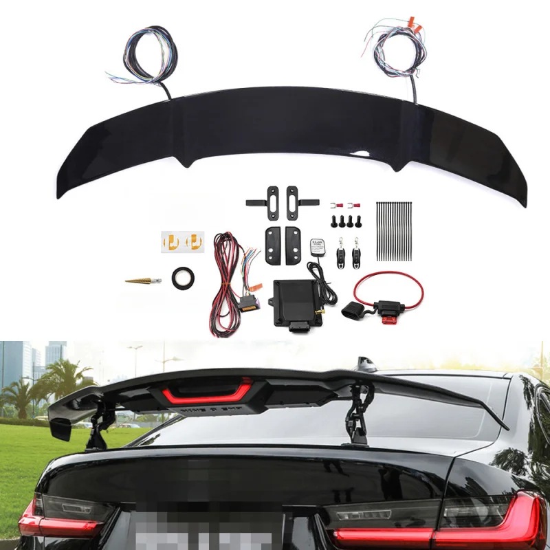 Car Modification Speed-Sensitive Electric Lifting Rear Spoiler | Carbon Fiber Automatic Wing | V-Style Diffuser for 3-Box Sedans