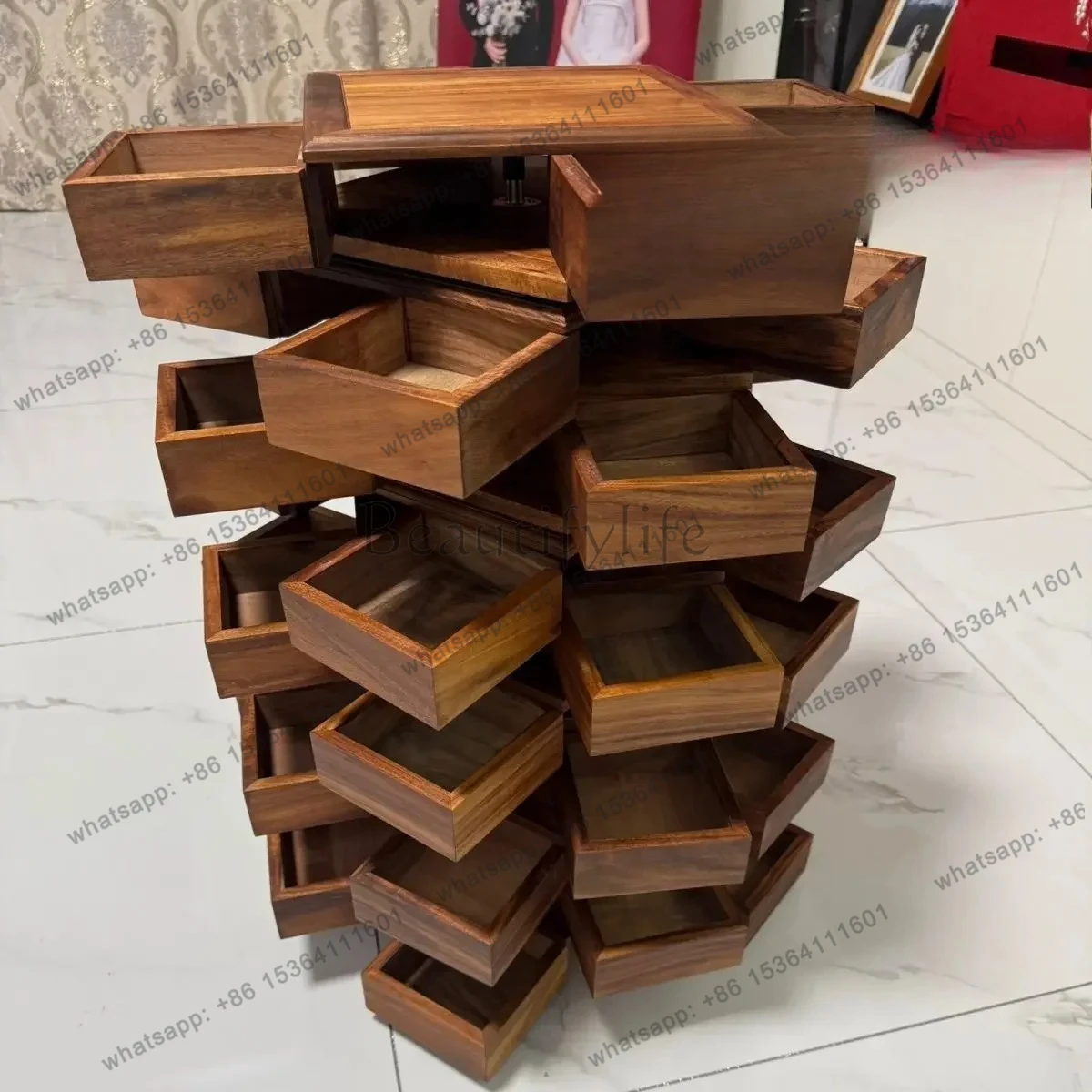 Ljy South American walnut Luban rotating mechanism box storage tea set jewelry bracelet Wenwan walnut storage bracelet