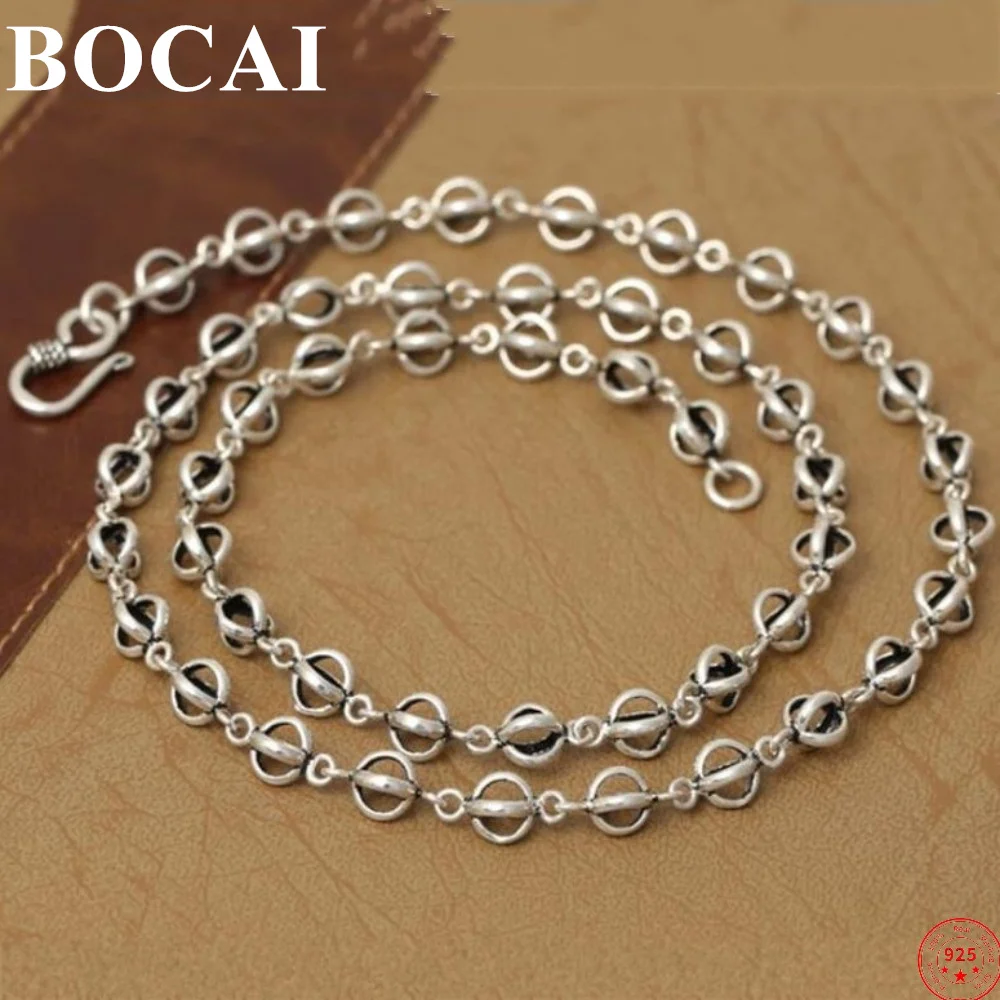 

BOCAI S925 Sterling Silver Necklaces for Women Men New Fashion 7m Small Lantern Bamboo Pure Argentum Punk Jewelry Free Shipping