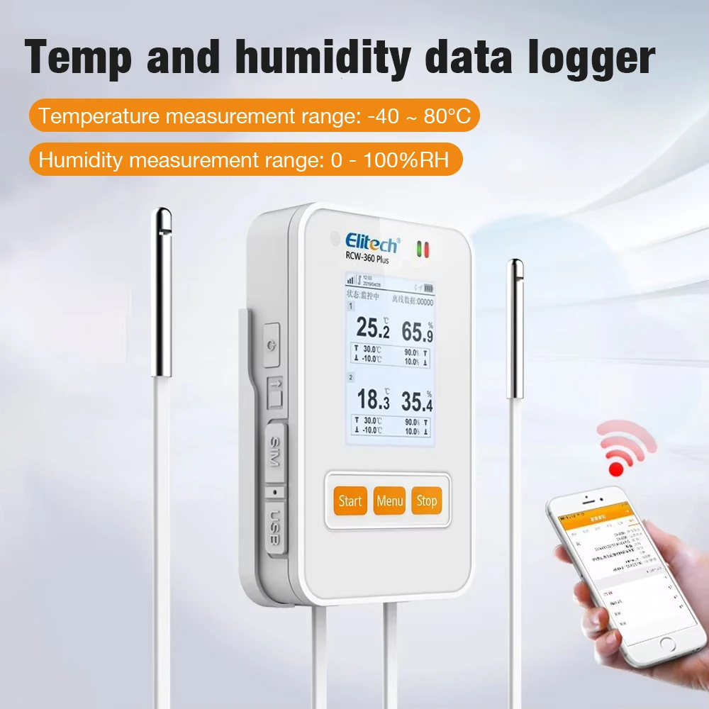 GPS RCW-360 Plus Temperature and Humidity Data Logger 100000 Sets Data Recorder 4G WiFi Temperature Monitoring for Warehouse