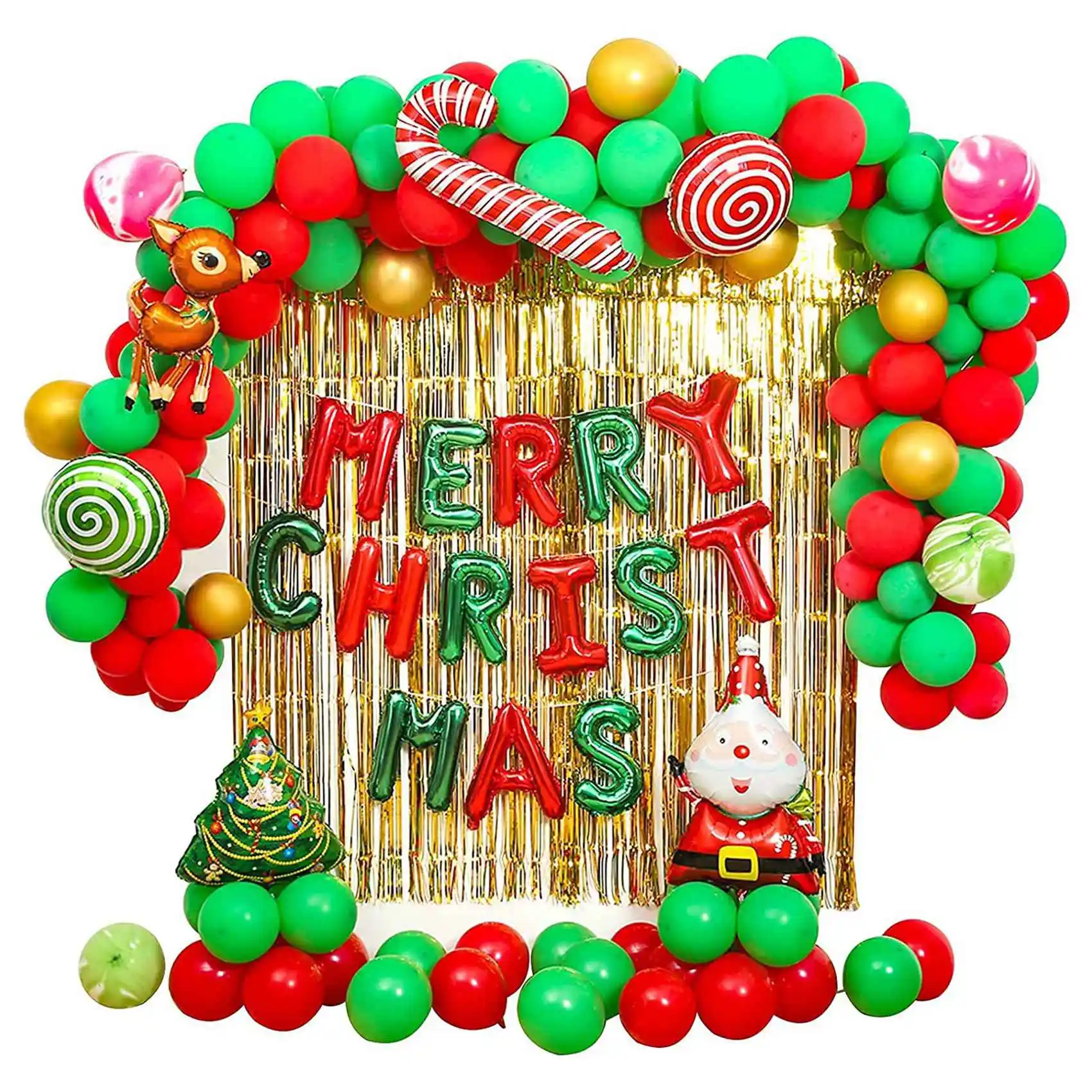 

AA94-153PCS Christmas Party Set Balloon Rain Curtain Combination Christmas Scene Arrangement Party Background Balloons