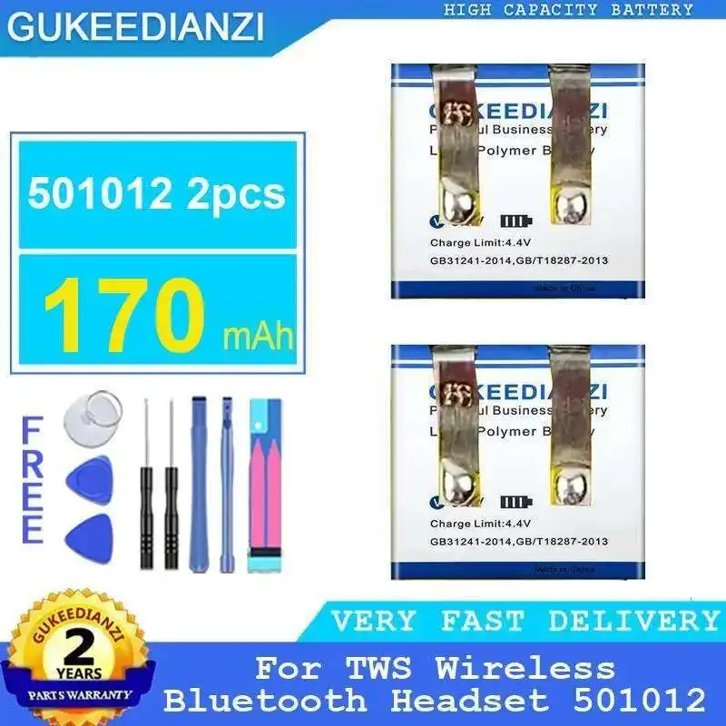 

Аккумулятор для наушников 170 мАч, высокая совместимость для беспроводной Bluetooth-гарнитуры Tws 501012, 2 шт.