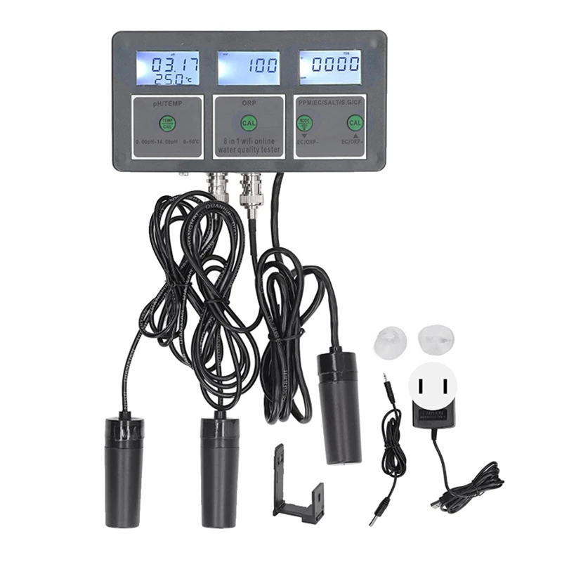 

8-In-1 Rechargeable Water Quality Tester Tool S.G PH EC Salt ORP TDS CF Temp Multi Parameter Test For Aquarium