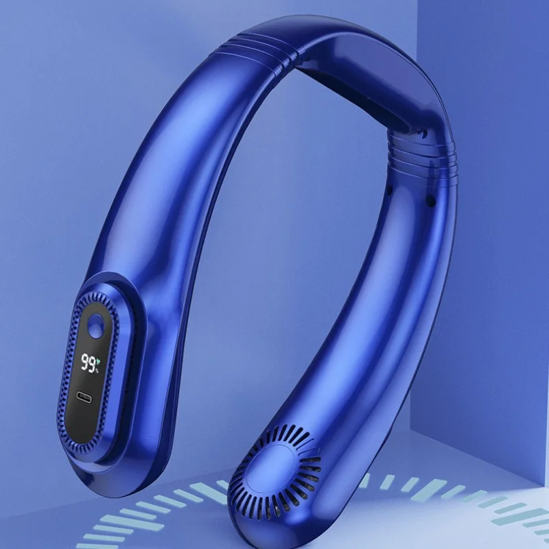 Customized-Border Cycle Five-Speed Digital Display Neck Fan Outdoor Long Battery Life Portable Bladeless USB Lazy Neck Fan