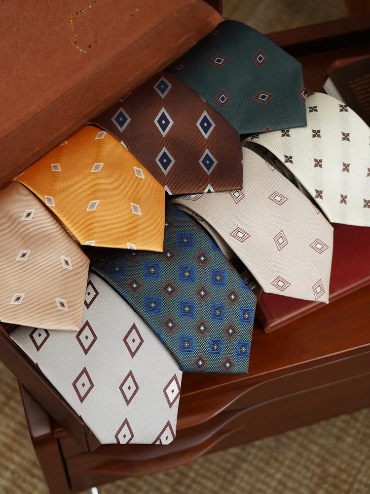 cultum-vintage-diamond-pattern-full-lined-casual-wedding-tie-men's-8cm-wide-color-woven-tie-for-wedding-suit-accessories
