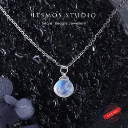 ITSMOS Natural Moonstone s925 Sterling Silver Pendant Necklace Simple Faceted Stone Chain Elegant Jewelry for Women Romatic Gift