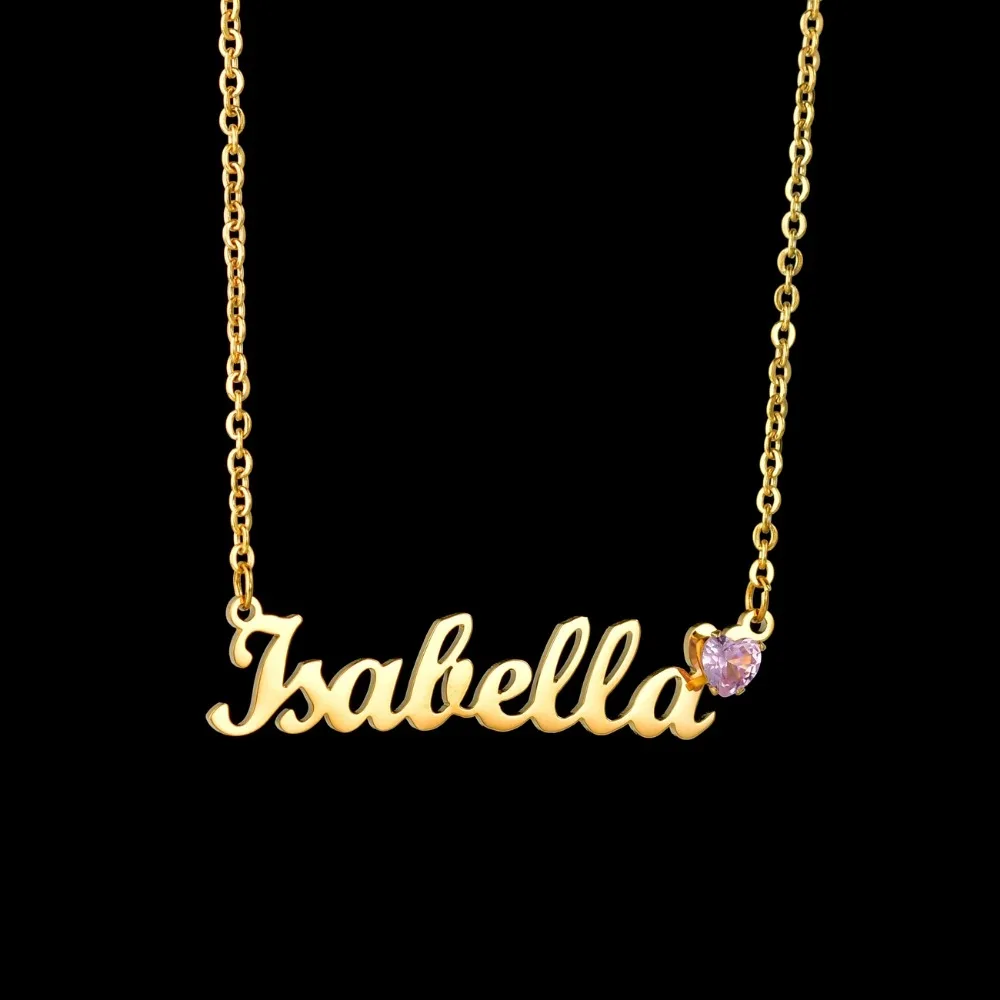 

Personalized Custom Name Necklace Heart BirthStone Pendant Stainless Steel for Women Men Link Chain Jewelry Gift Drop shipping