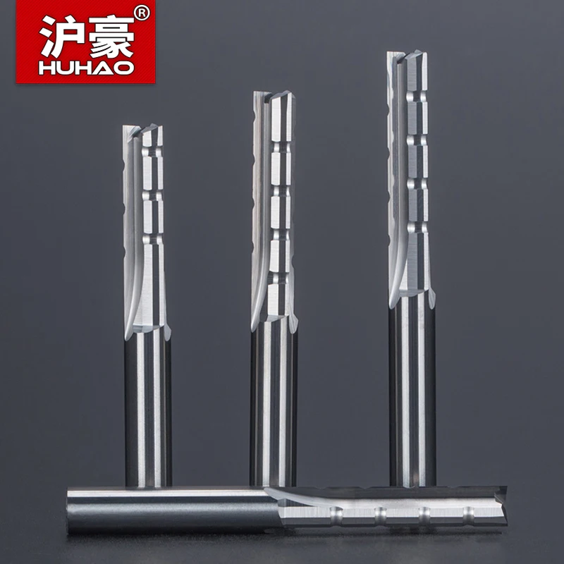 HUHAO 3 Flute Carbide Straight Cutting Bit Plywood Slotting Edge Trimming Tool for CNC Router Milling Cutter Woodworking Tools