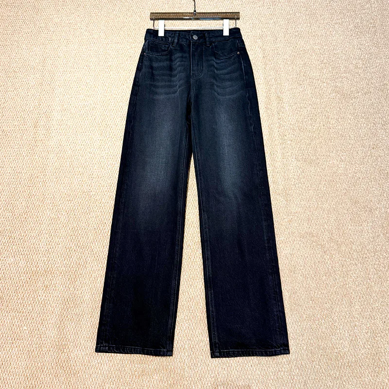 Black cow narrow straight-leg pants autumn new black gray high waist thin versatile jeans women
