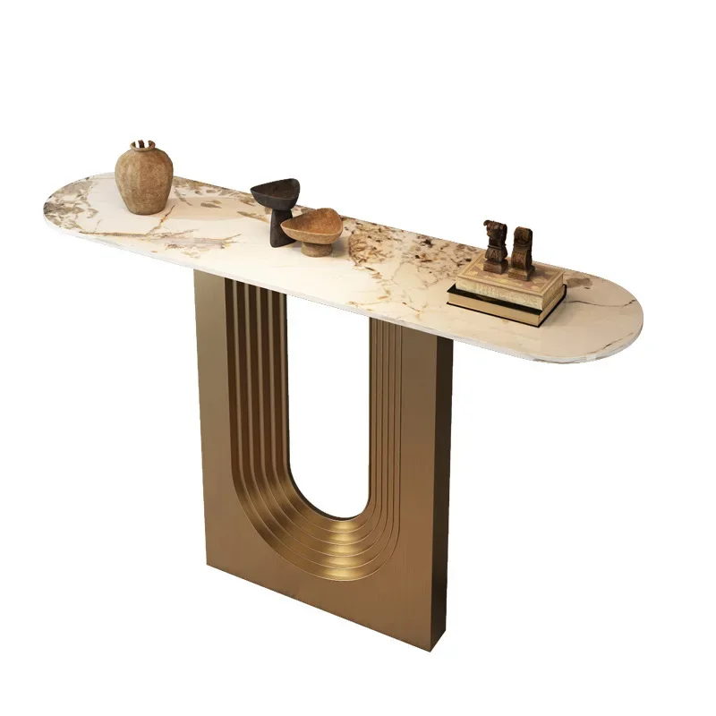 

Light luxury entrance table, entrance living room corridor rock slab decoration case, simple Italian wall stainless