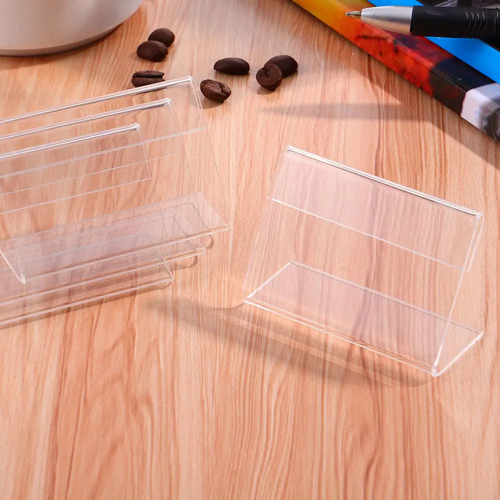 10Pcs Transparent Acrylic L-Shaped Horizontal Sign Holder Retail Display Price Tag Stand Name Tag Holder Countertop Sign Stand