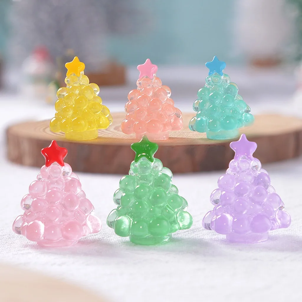 6PCS DIY Micro Landscape Figurine Multiple Colors Resin Christmas Ornament Glow In Dark Ornament Mini Christmas Tree
