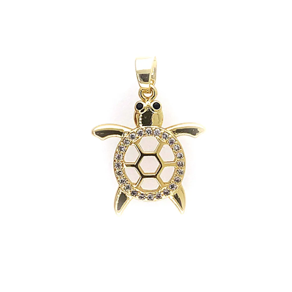 Cute Summer Sea Turtle Pendant Necklace CZ Zircon Gold Plated Animal Tortoise Accessories Hip Hop Party Gift Jewelry Making