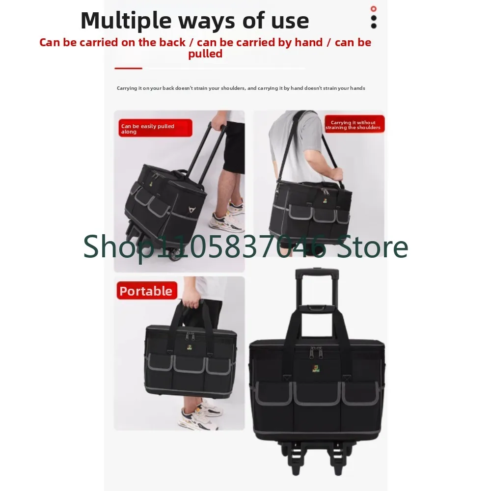 Pull rod tool kit for electricians, hand-held plastic bottom, large capacity woodworking tool kit, multifunctional maintenance