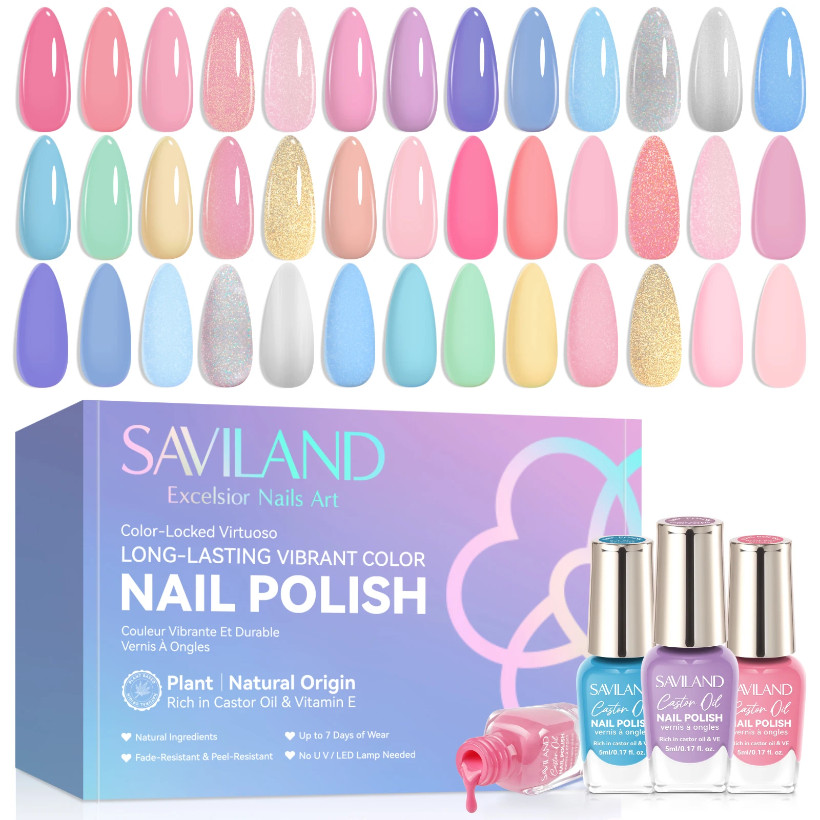 SAVILAND Nail Polish Set 20 Colors 5ml Quick Dry Pastel Gel Kit Base Top Coat Glossy Matte for Nail Art Salon DIY Home Use