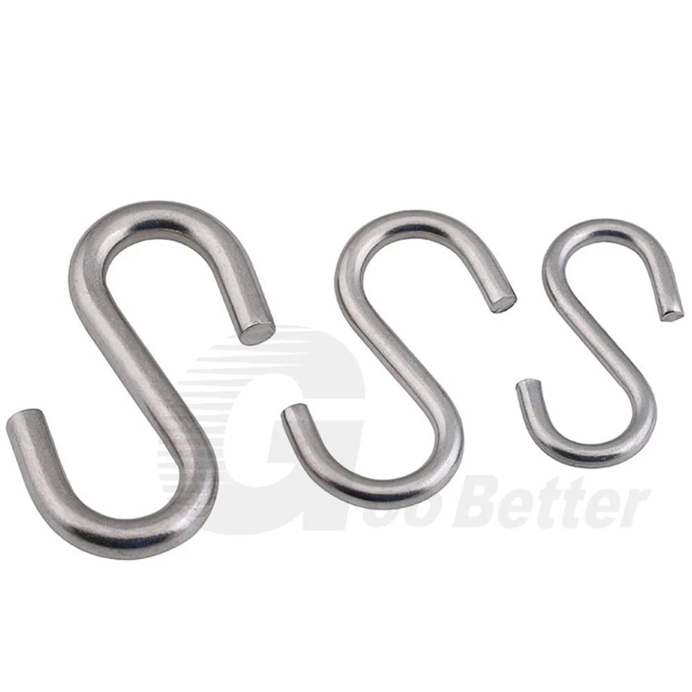 1-50Pcs S Shaped Hanging Hooks M2 M3 M4 M5 M6 M8 M10 304 Stainless Steel Hooks Kitchen Bathroom Bedroom Cap Hanger