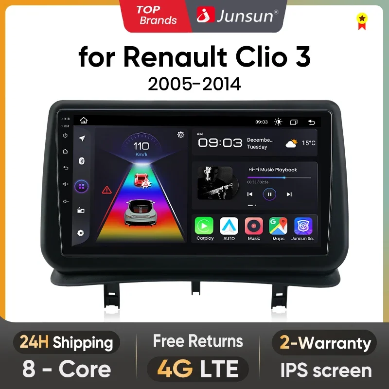 Junsun Wireless CarPlay Car Radio For Renault Clio 3 2005 2006 2007 2008 2009 2010-2014 Android autoradio Head Unit RDS 4G WiFi