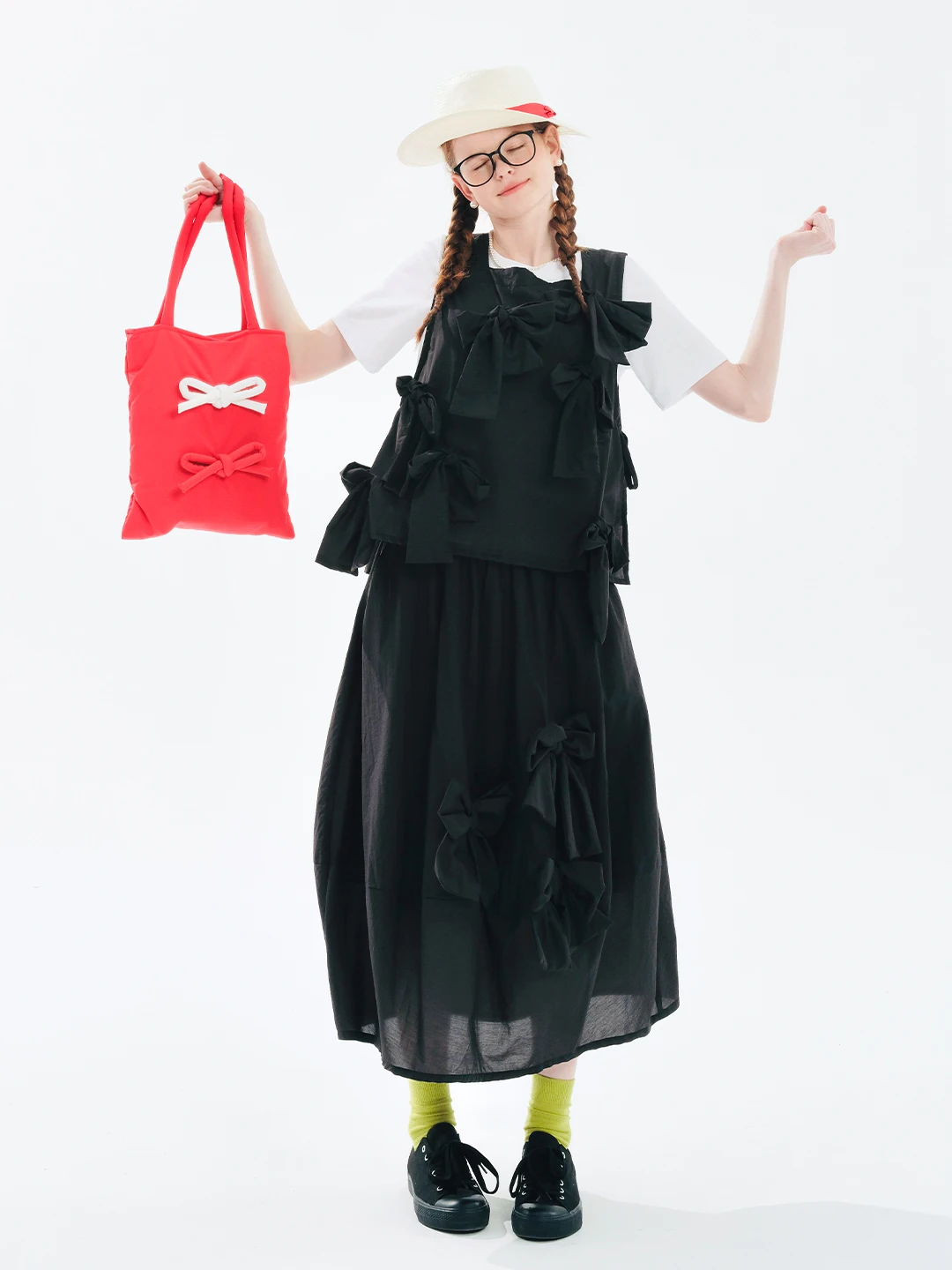IMAKOKONI Original Design Black Bow Half length Skirt for women 244696