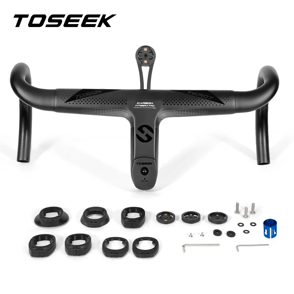 TOSEEK Full Carbon Integrated Road Bike Handlebar Cockpit OD2 Internal Cable 28.6/31.8mm -6° With Spacers 380/400/420mm Drop Bar