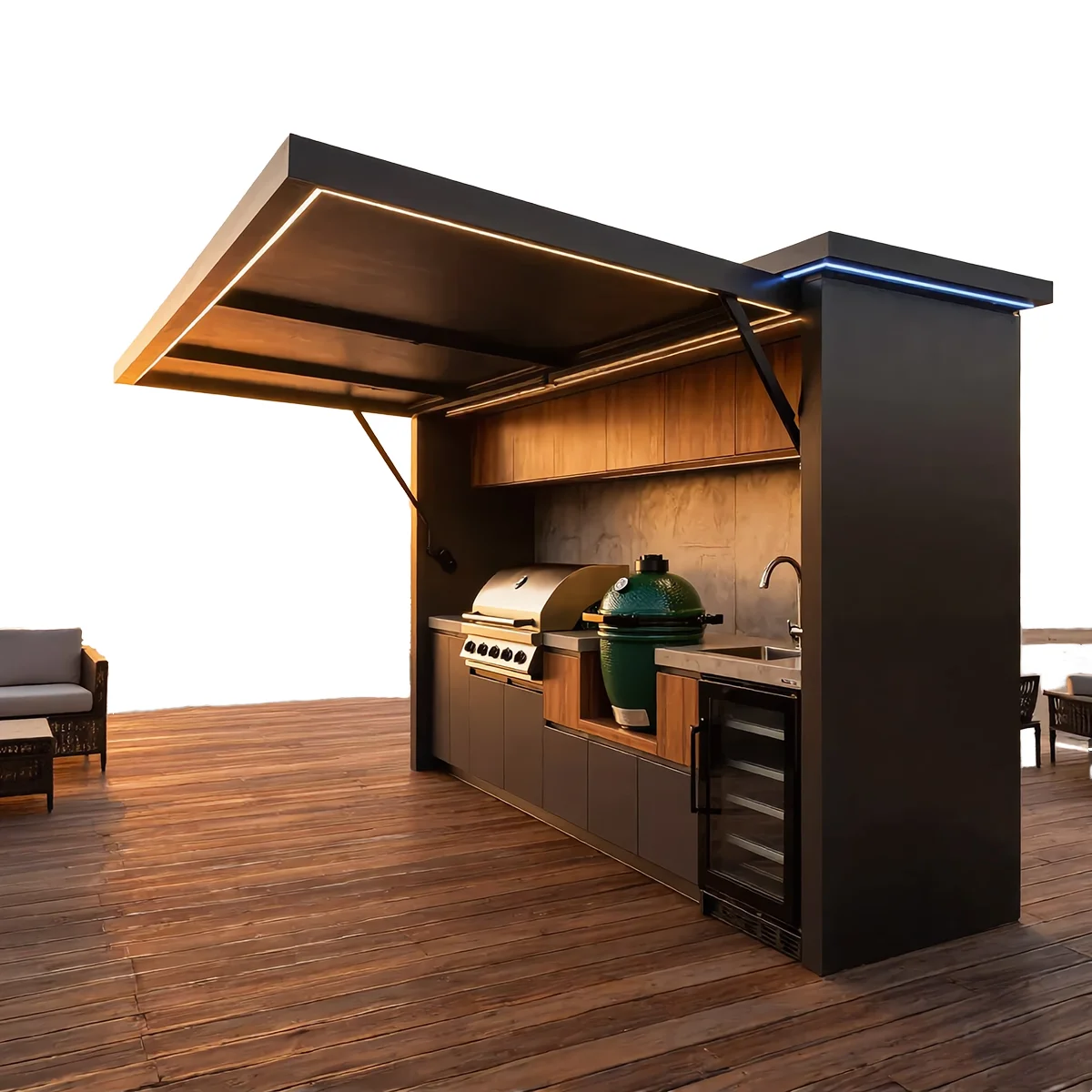 /And LED Light Outdoor Kitchen Cabinets & Accessories /2026 Stainless Steel Outdoor Kitchen Cabinets With MINI Glass Fridge