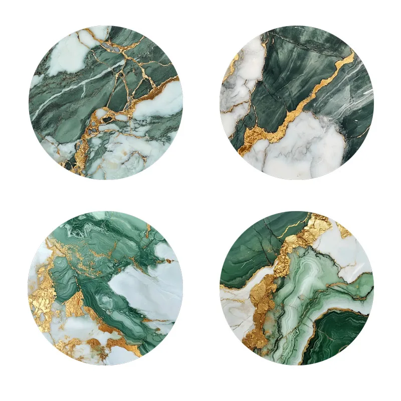 

4 pieces of marble pattern printed coasters, suitable for daily family party decoration, office, non-slip wooden coasters