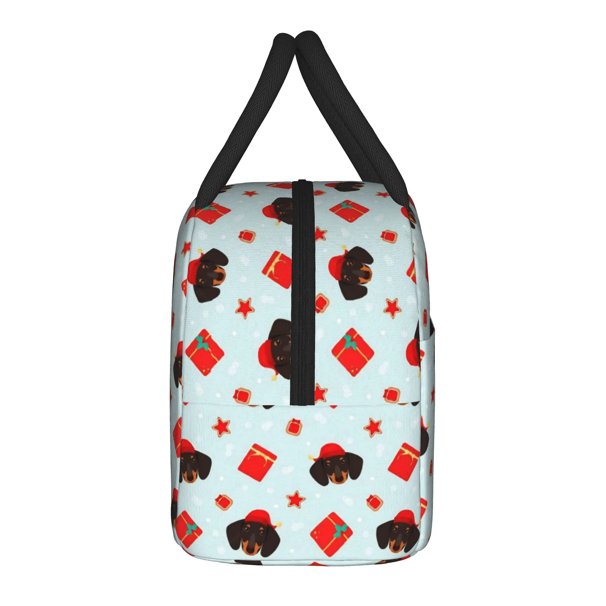 Dachshund Christmas Insulated Lunch Bag Cooler Bag Reusable,Meal Container Dogs  High Capacity Tote Lunch Box Food Storage Bags