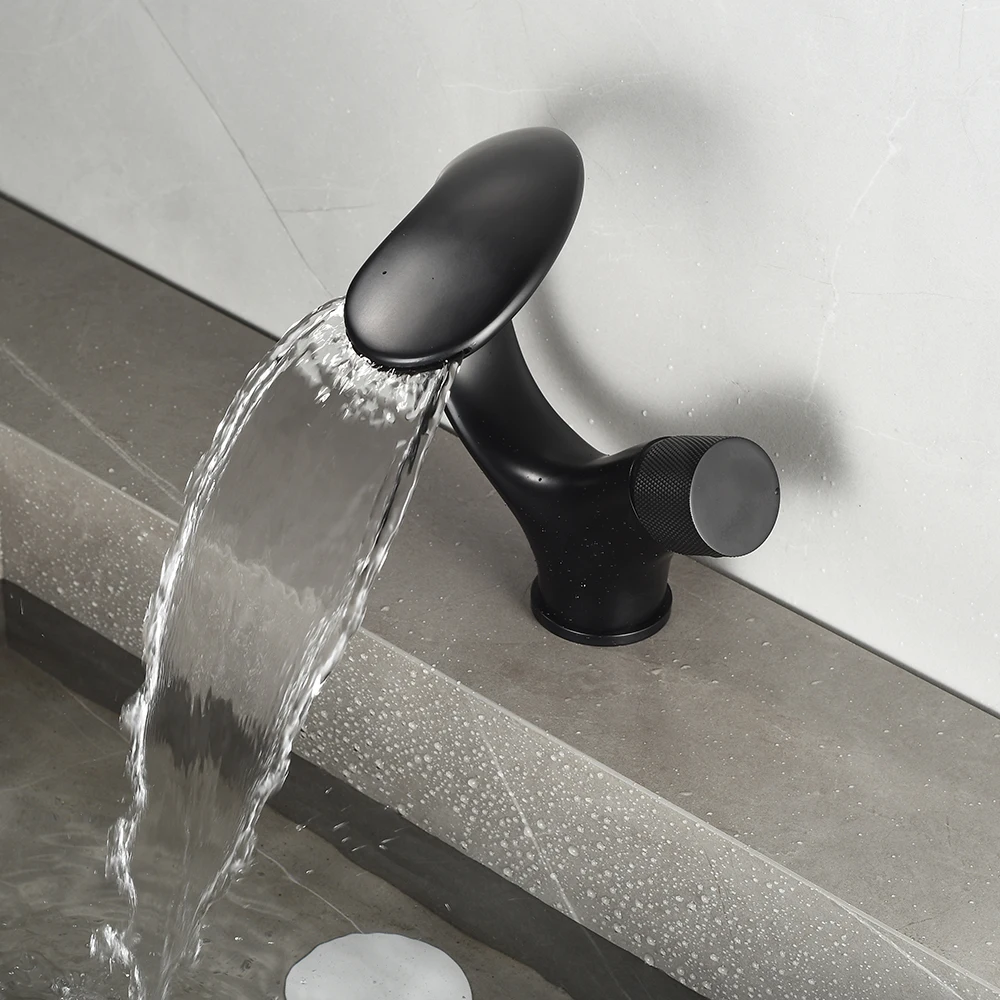 Creative Chrome Bathroom Basin Faucet Black Waterfall Vessel Sink Faucet Brass Vanity Sink Mixer Tap Hot Cold Basin Faucet