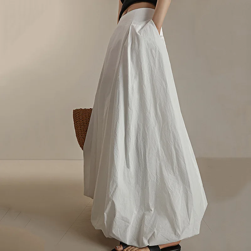 Spring and Summer Women's Big Pendulum Flower Bud Skirt Flower Long Skirt White Skirt Pure Cotton Solid Color