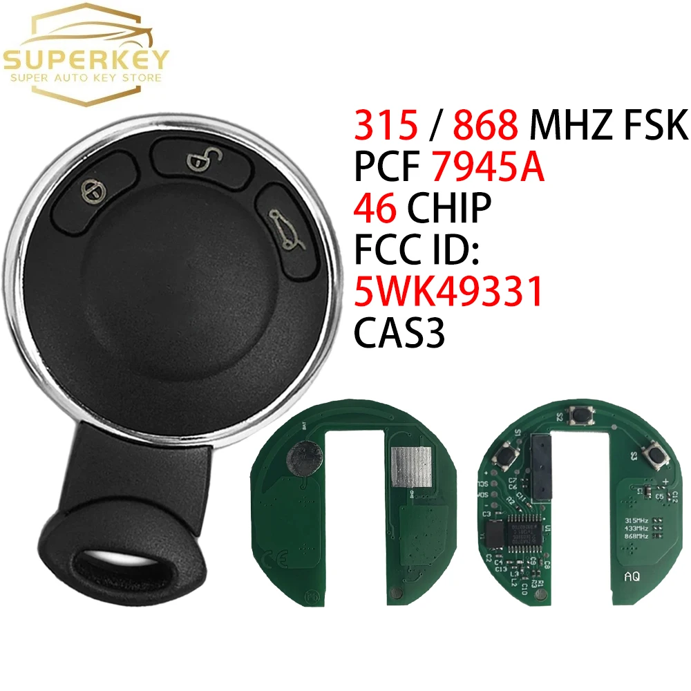 For BMW MINI Cooper Remote Key PCF7945A ID46 315/868MHz Car Key Replacement for Models 2006-2013